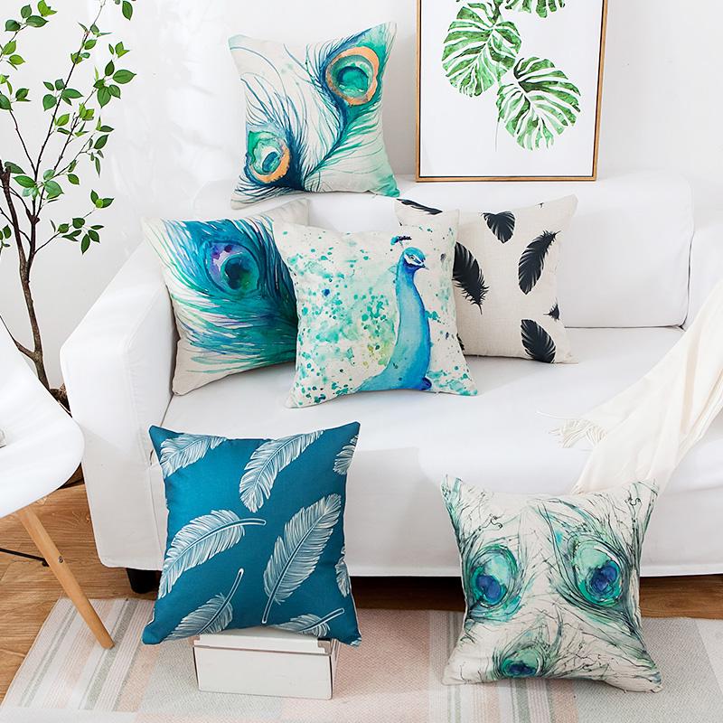 Nordic Peacock Pillow Case Sofa Bedroom Home Decor Throw Linen Cushion Cover Nordic Peacock Pillow Case Sofa Bedroom Home Decor Throw Linen Cushion Cover