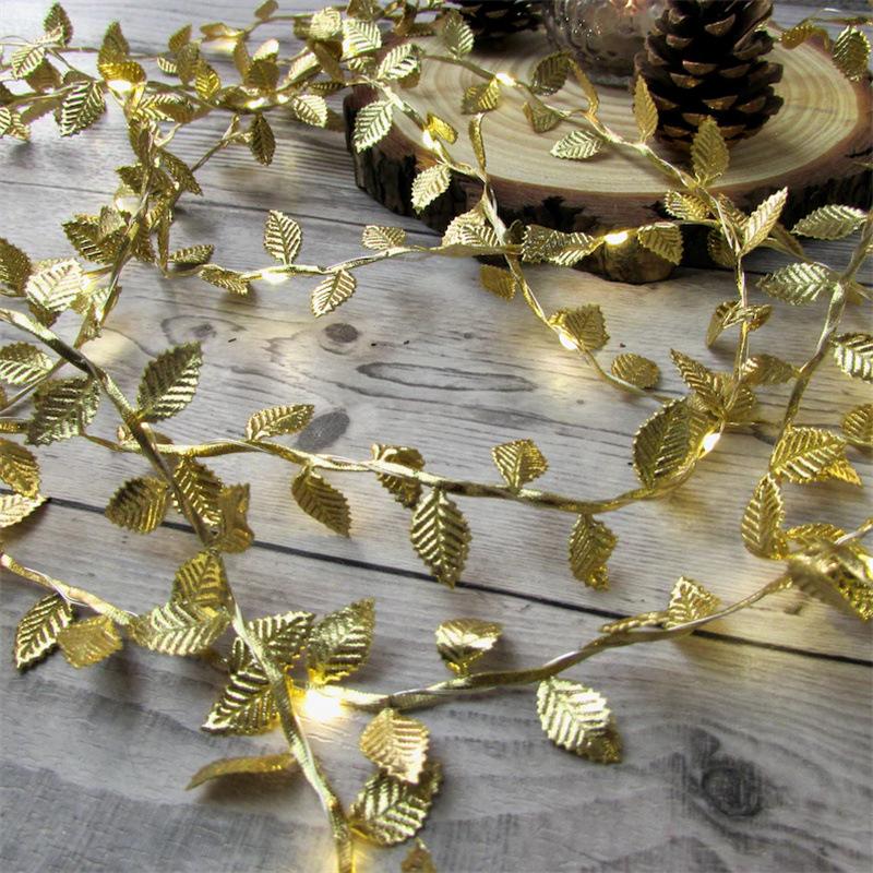 

LED Rattan String Lights with Golden Leaf Design for Bouquets, Weddings, and Christmas Room Decorations 5m 50 Lights Battery Box