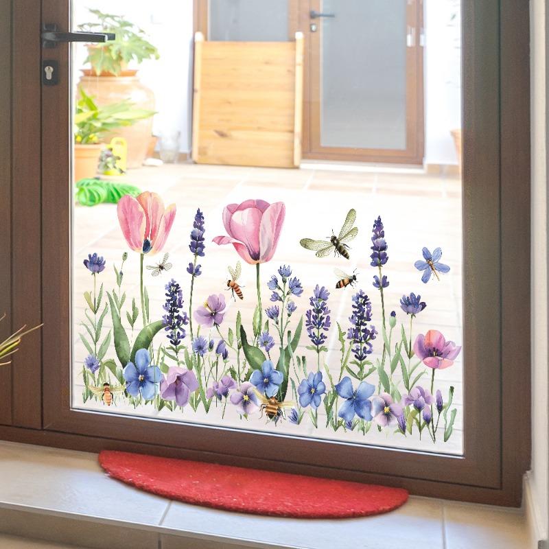 Spring Flowers Window Stickers Glass Static Sticker for Bedroom Living Room Decor Art Decals Kids Girl's Room Decoration Mural
