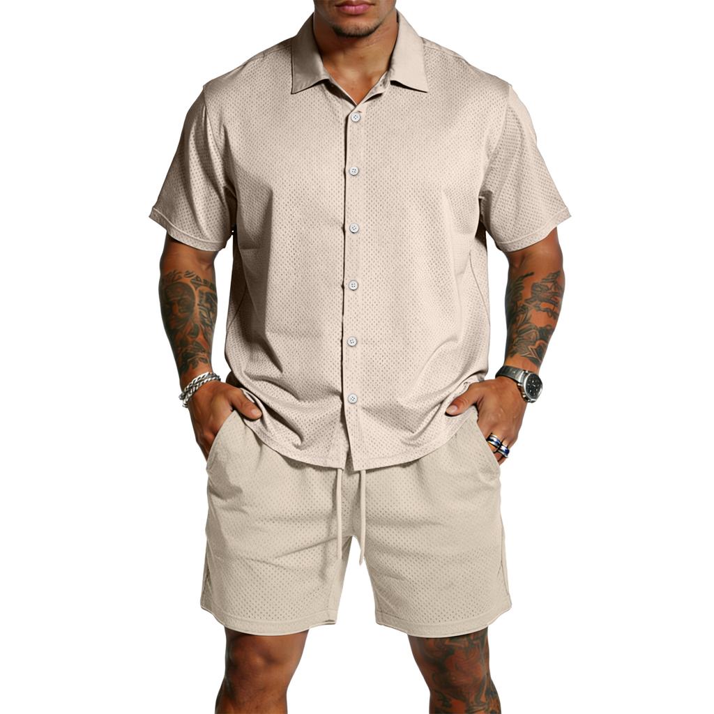 Men's Casual Lightweight Breathable Short-Sleeve Shirt And Shorts Set