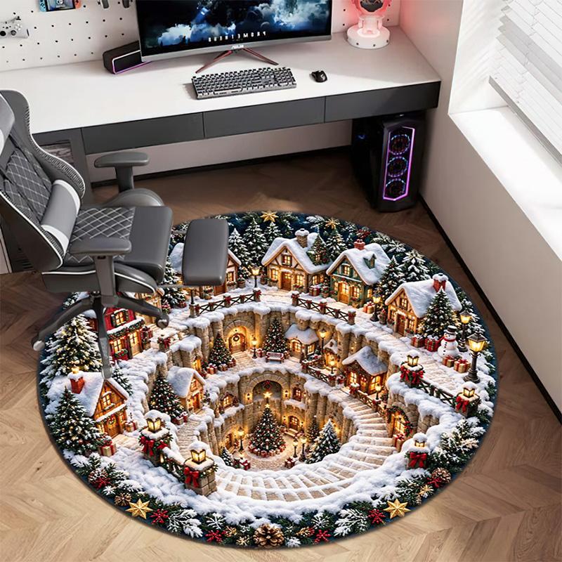 Cute Christmas Day Gift Bell Santa Claus Snowman Christmas Tree round rug Home Soft Decorative Anti slip Chair Mat Carpet Outdoor Floor Mat Carpet 33