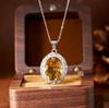 Large Carat Natural Citrine Amethyst Pendant Necklace for Women, S925 Silver with Colored Gemstones