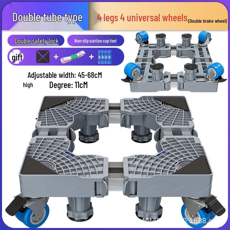 Adjustable Washing Machine Stand with Wheels, Brakes, and Storage Rack
