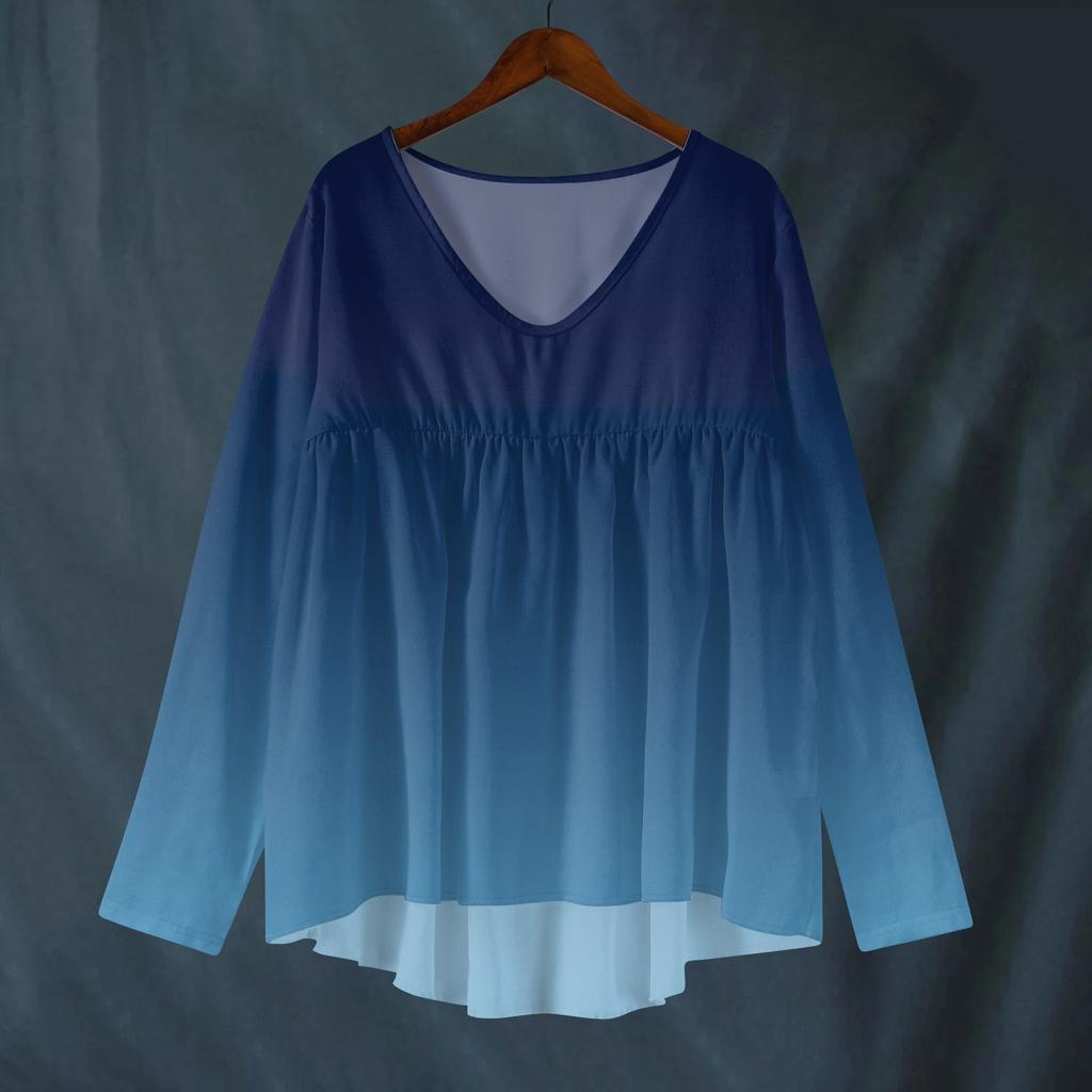 Women's Fashionable And Casual Shirt Long-sleeved V-neck Print Cotton And Linen Blouse