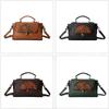 Genuine Leather Women's Bag, Retro Embossed Totem Crossbody Handbag, Color-rubbed Lock Buckle Small Square Bag