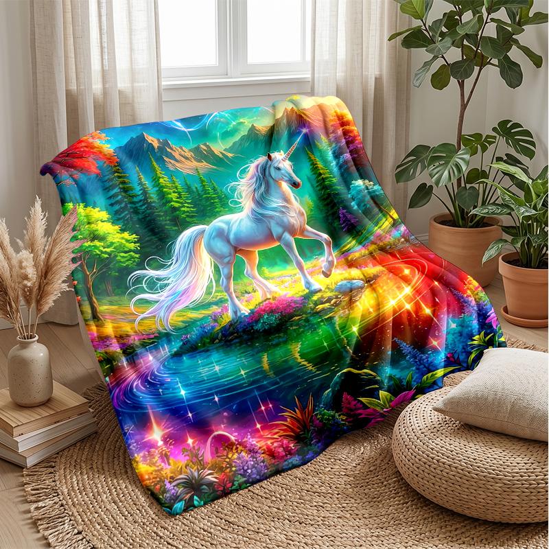 Magical Unicorn Fantasy Theme Blanket Lightweight Warm Flannel Blanket Decorative Throw Blanket for Home Decoration
