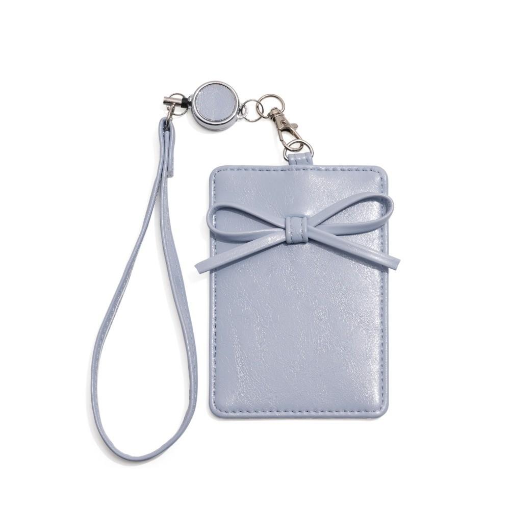 

Korean Bow Card Holder Retractable Lanyard PU Leather Photos Protective Cover ID Card Card Holder синий