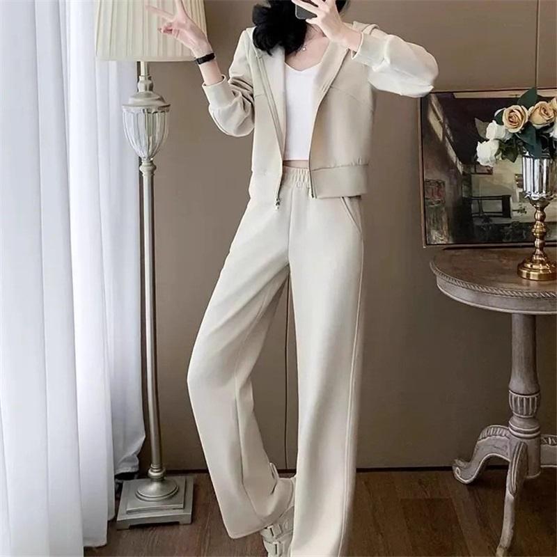 Women's 2-Piece Casual Tracksuit, Zip-up Collar Sweatshirt Elastic Waist Pants Loose Fit Loungewear Set
