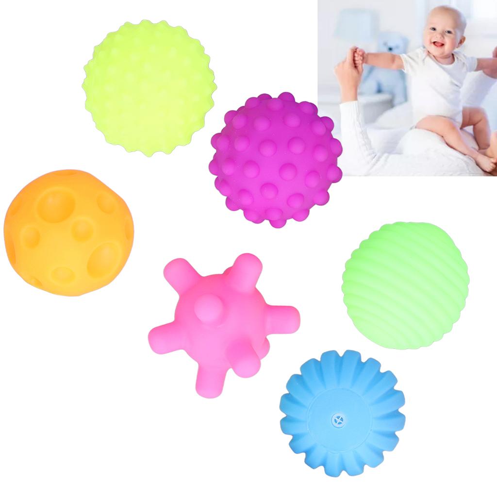 6pcs Baby Textured Set Infant Funny Soft Elastic Multicolor Squeezing Sensory Toy for Home