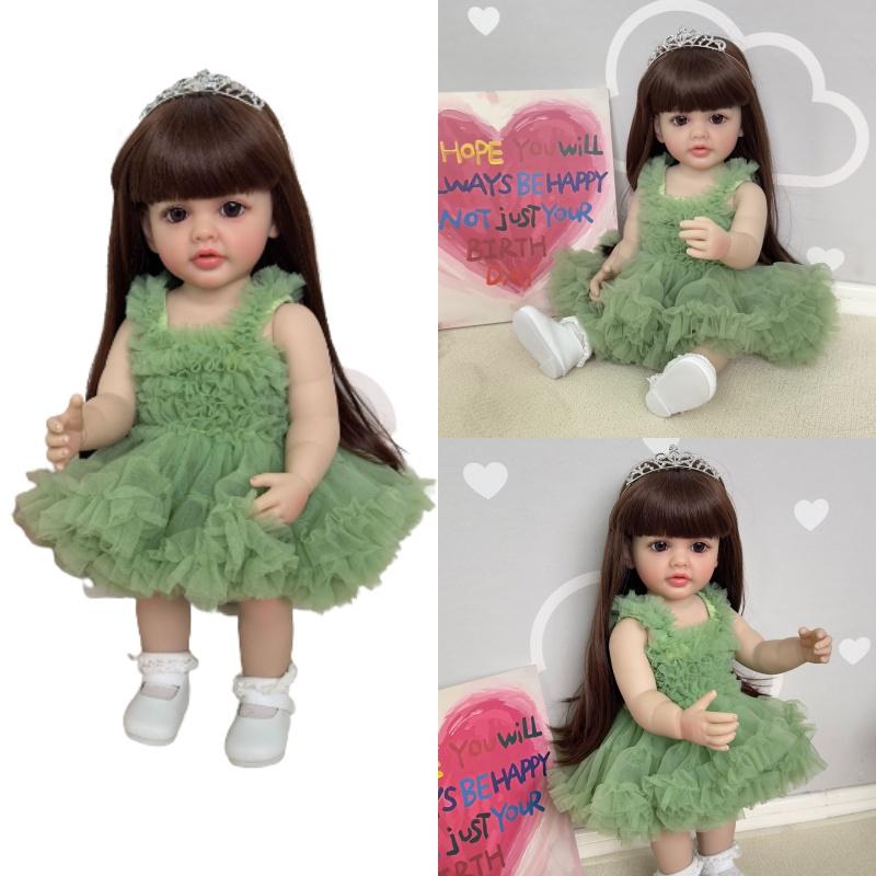 Npk 55cm Lebensechte Reborn-Puppe Betty Mit Braunen Haaren Und Cowboy-Overalls
