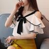 New Spring Summer Short Sleeve Off Shoulder Blouse Chiffon Shirt Women Sweet Sexy Ruffled Clothing V-neck Top Lady D598 30