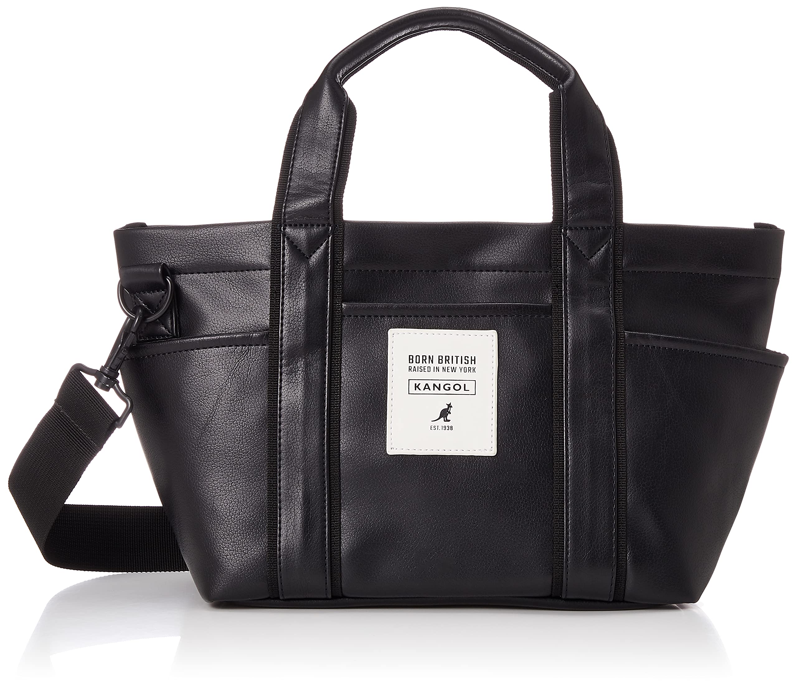 

Сумка-тоут з логотипом, шкіряна, із синтетичної шкіри, 2WAY, на плече, чорна x біла [Kangol]