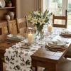 Hollow Design Embroidered Table Runner with Tassel Flower Table Mat Tablecloth  Holiday Party