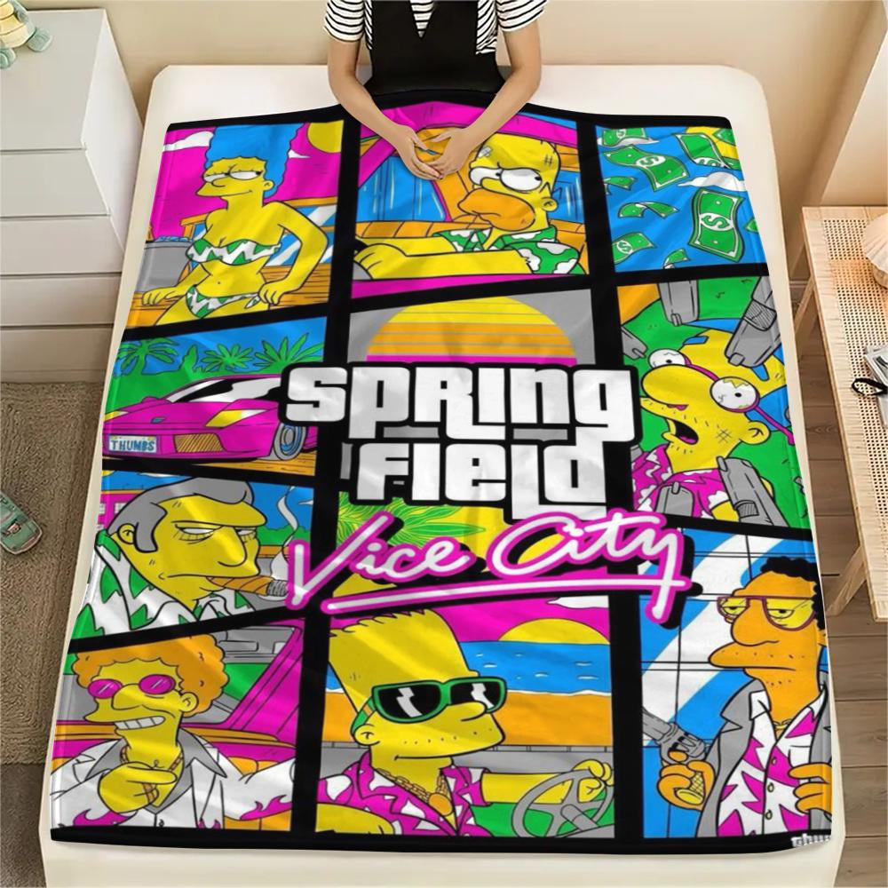 1Pc the Simpsons Print Flannel Blanket, High quality Comfortable for All Seasons, Home Decor, Warmth and Comfort, Perfect for Gifts