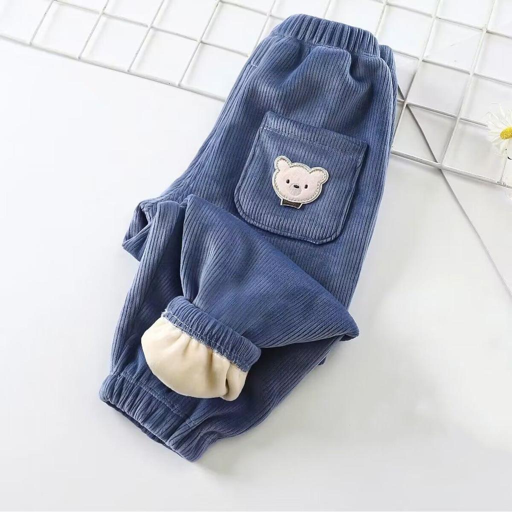 Kids Warm Pants Autumn Winter Girls Thicken Trousers Baby Boys Cute Bear Print Children Casual Harem Pants