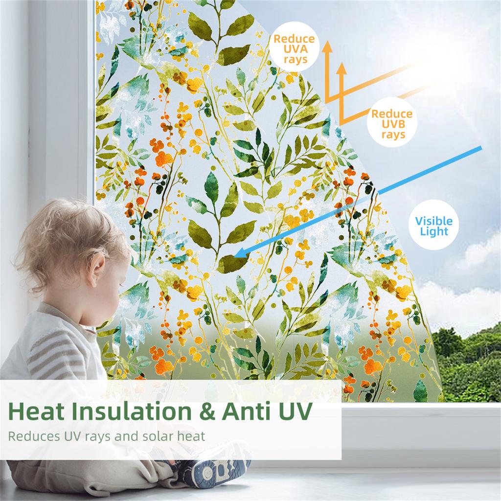 17.7 x45.6 Stained Glass Window Film, Static Cling Window Privacy Film Decorative For Bedroom