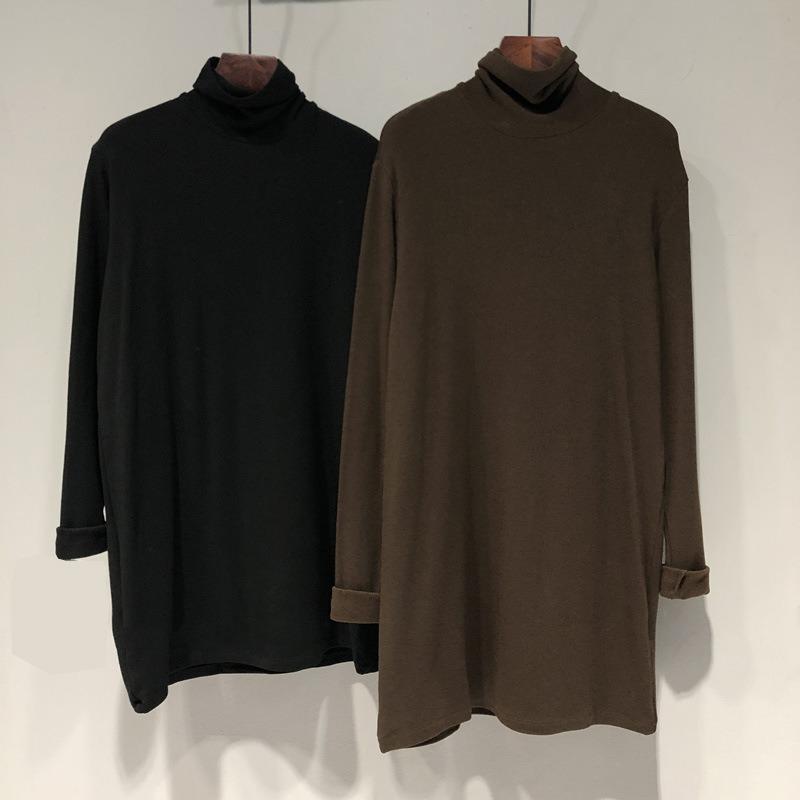 

German velvet pile collar bottoming shirt women s autumn and winter loose long top long sleeve T-shirt velvet 2XL темно-коричневого