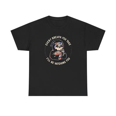 Funny Grim Reaper Death Watching Graphic T-Shirt Unisex Heavy Cotton Tee NEW