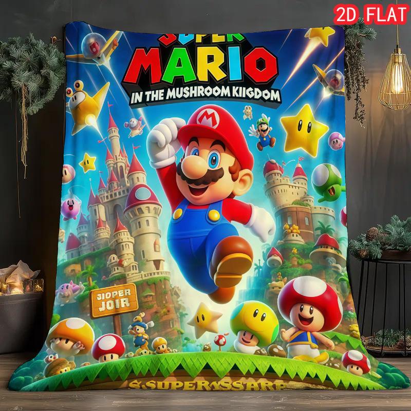 

Super Mario Pattern Flannel Blanket Skin-friendly Breathable Warm Blanket for Sofa Bed Home Decoration THW 75x90cm