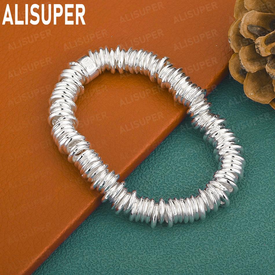 925 Sterling Silver Circular Coil Side Chain Bracelet Gift Jewelry 20CM