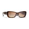 CHANEL Logo Design Acetate Irregular Sunglasses Women's Tortoiseshell