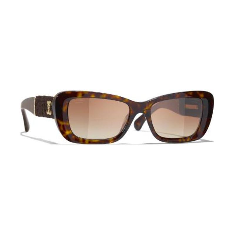 CHANEL Logo Design Acetate Irregular Sunglasses Women's Tortoiseshell