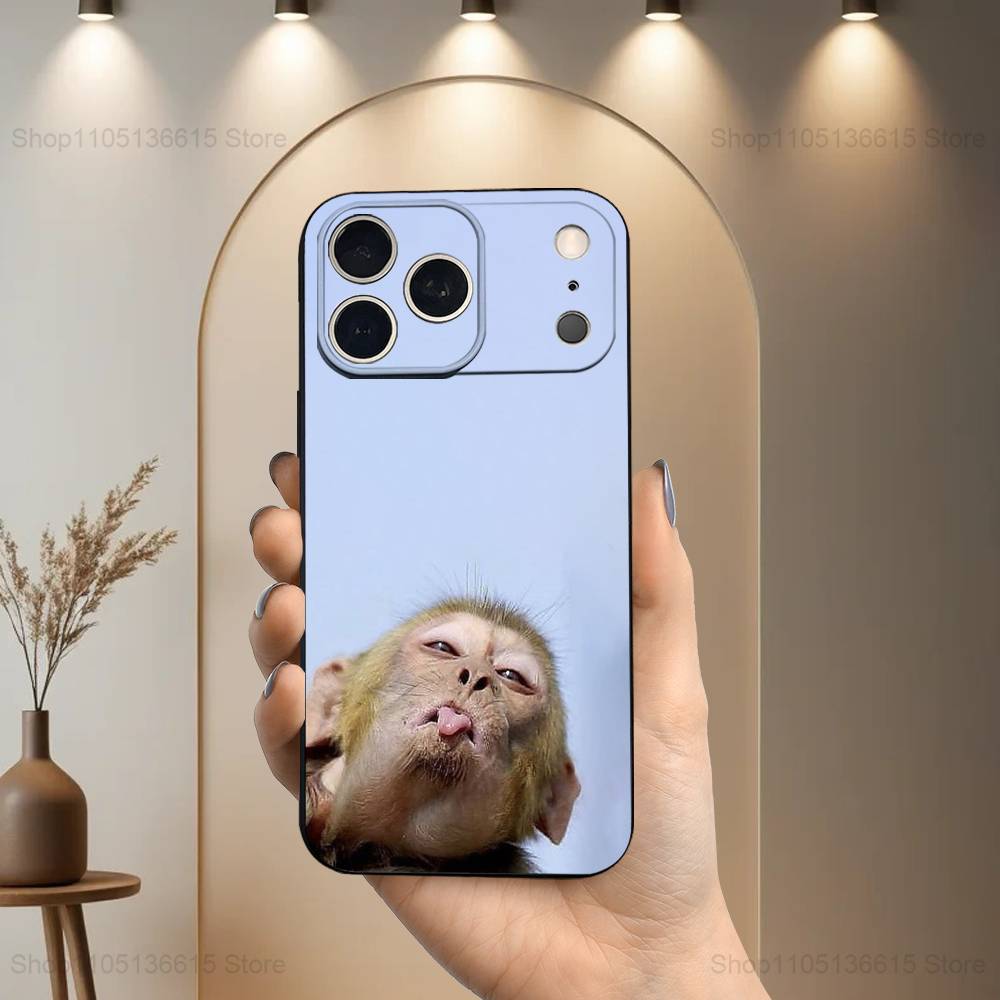 Emoticons Monkey Sipping For iPhone 13,16,11,14,17,12,15,Plus,Pro Max,XS,X,XR,SE,Mini,8,7,Phone Case Soft Silicone Black