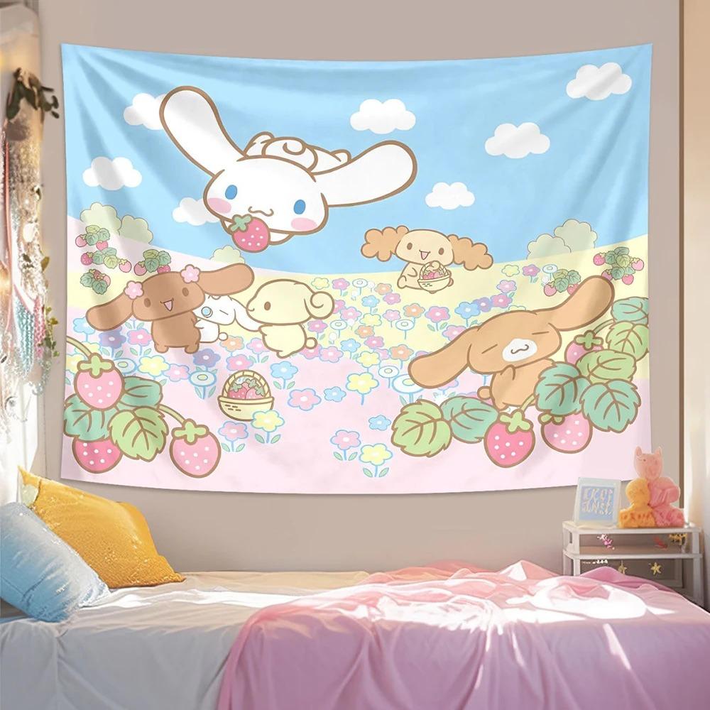 Kawaii Sanrio Character Print Tapestry Kitty and Melody Room Decoration Home Decoration Bedroom Wall Hanging