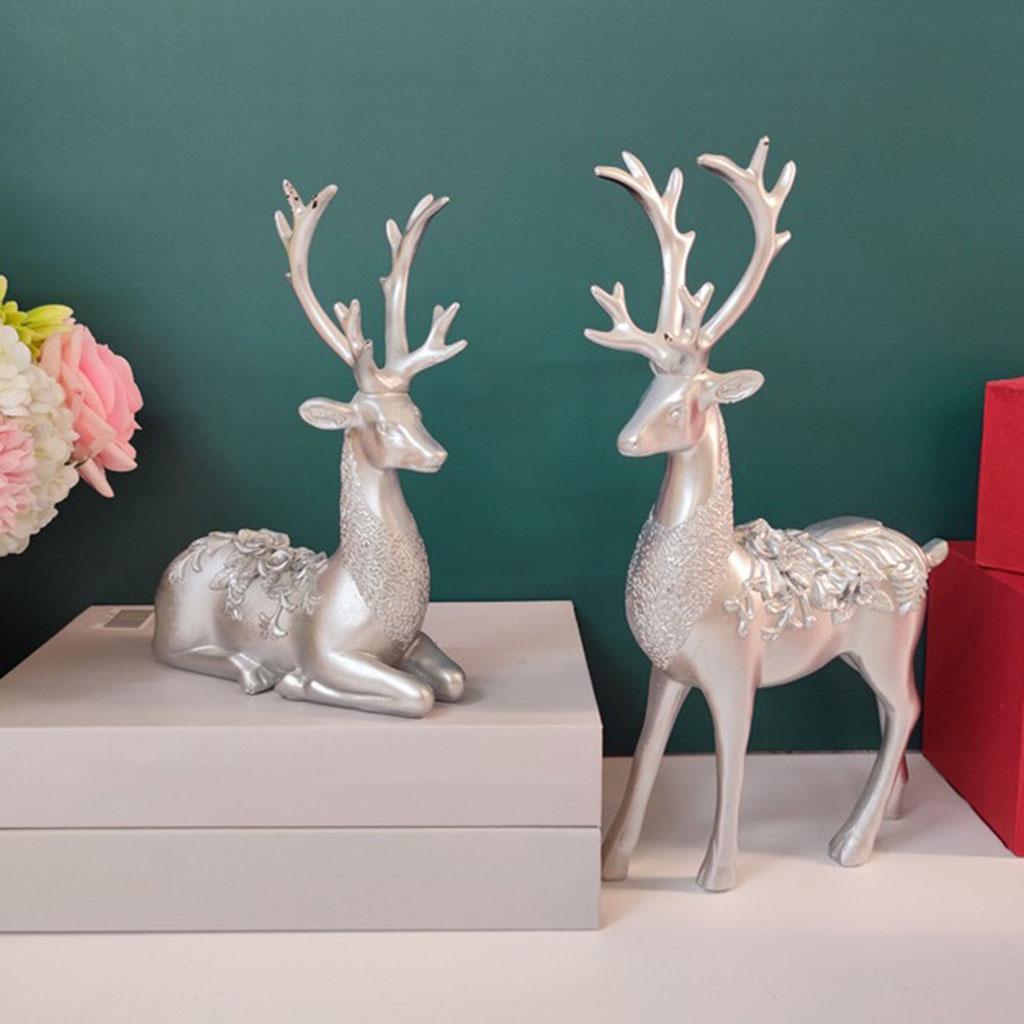 Elegant Elk Statue Flowers Figurine Bedroom Sculpture Shop Christmas Decors
