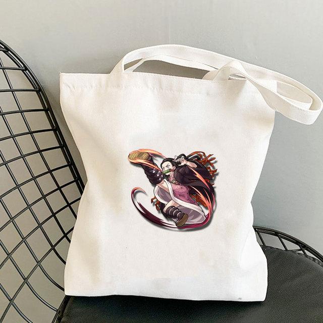 Japanischer Anime Dämon Slayer Bedruckte Stoffhandtasche Tote Travel Eco Shopping Frau Shopper Klappstrand Schulter Canva Designer