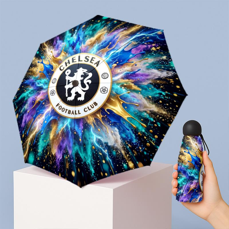 Chelsea FC Pattern Printed Mini 5 Folds 8 Ribs Compact Umbrella Windproof Waterproof Lightweight Portable Folding