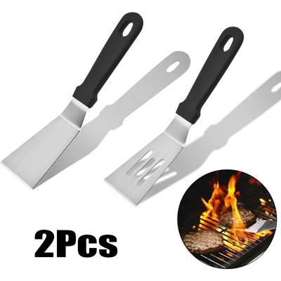 2 Piezas Espátula para Plancha, Juego de Espátulas Metálicas de Acero Inoxidable, Espátulas de Barbacoa de Acero Inoxidable Volteador y Raspador para Cocinar Espátula Plana