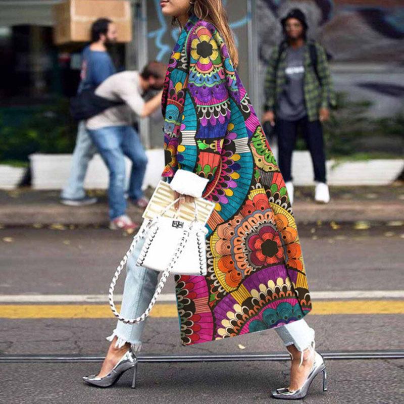 Γυναικείο Φθινοπωρινό και Χειμωνιάτικο Loose Print Casual μάλλινο παλτό