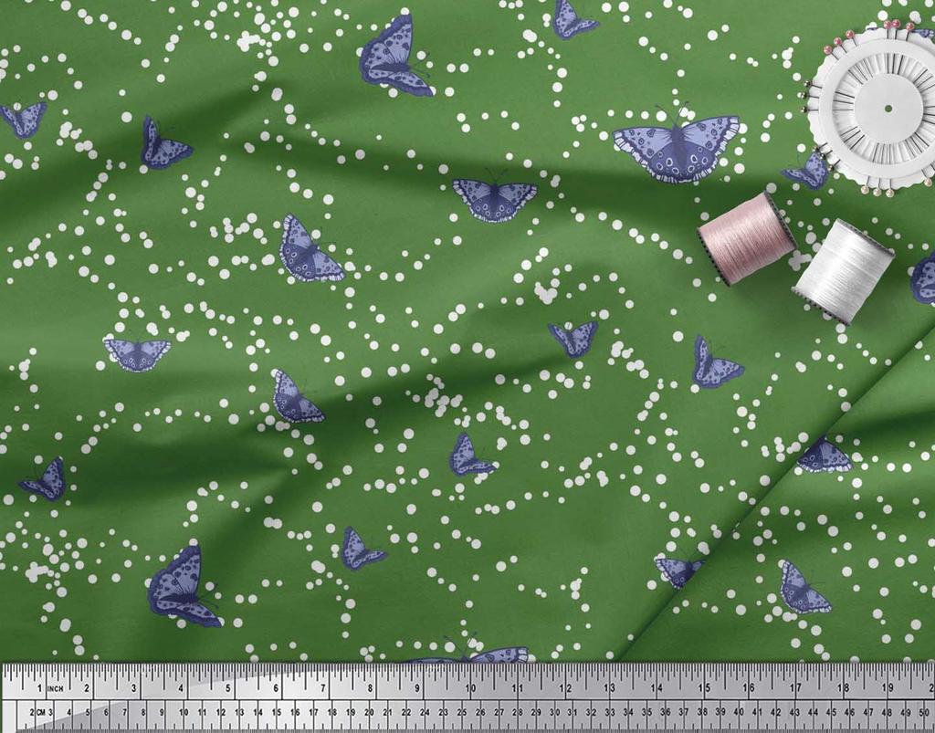 Soimoi Red Japan Crepe Satin Fabric Dot & Butterfly Print Fabric by the metre 42 Inch