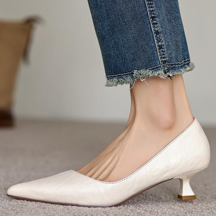 Four colors optional~ autumn sheepskin high heels women's pointed commuting OL work shoes light mouth wine glass and high heels