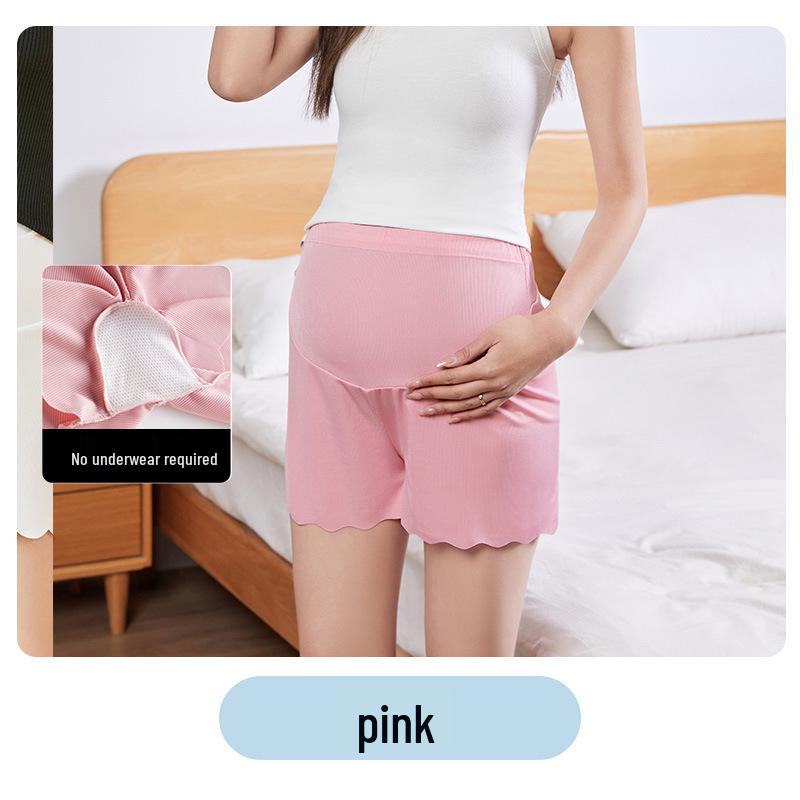 

Pregnancy Safe Summer Ice Silk Pants - No Waist Pressure, Anti-Exposure Three-Quarter Length Large розовый