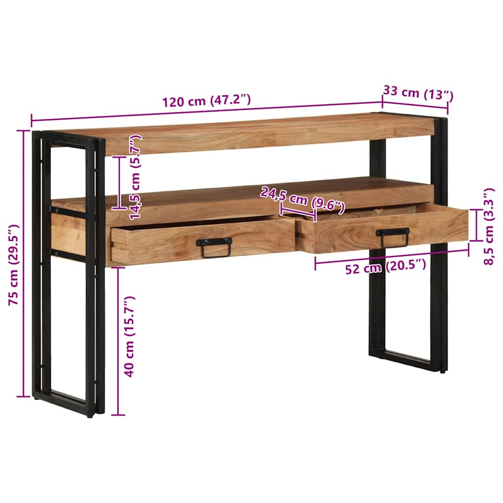 Console Table Brown 120 x 33 x 75 cm Solid Acacia Wood