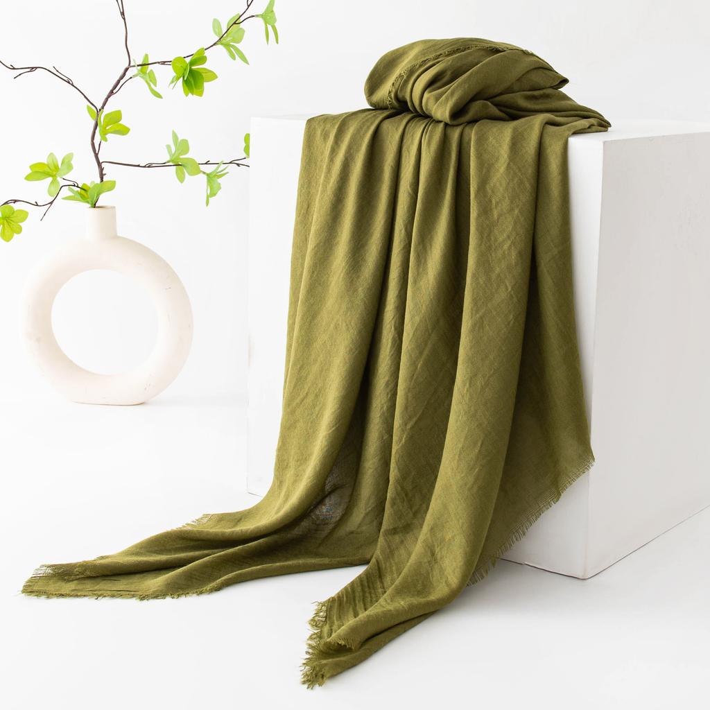 Pure Color Cotton-linen Scarf/cape, High-end Feel, Thin, Long, Versatile, Sun Protection, Casual, Simple Design with Slightly Frayed Edges.