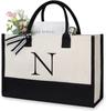 Large Capacity Tote Bag Fashion Canvas Totes Letters Flower Portable Beach Shoulder Shopping Casual Beach Bag Handbag