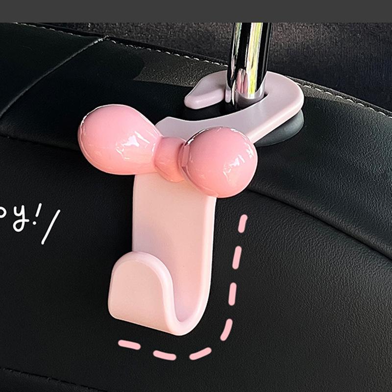 2pcs/set Cute Bow Pink Car Seat Back Hook Non Marking Headrest Hanger For Purse Grocery Bag Car Organizer Accessory