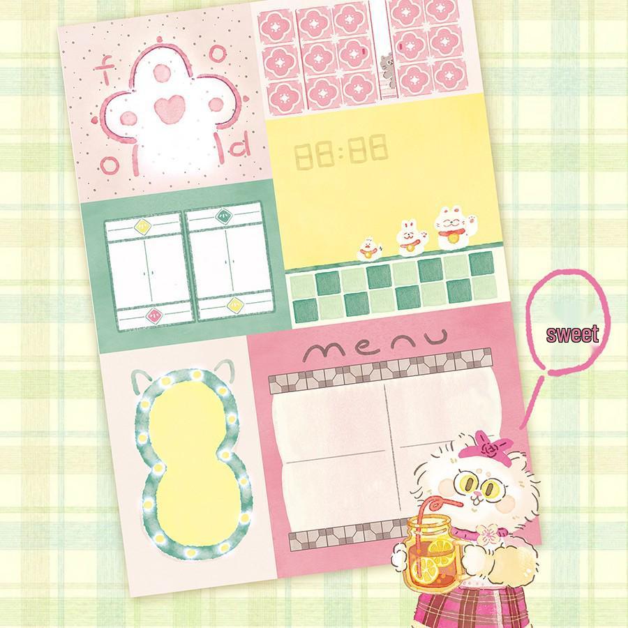Original Cow Cat Washi Tape & Die-Cut Sticker Roll - Tea Restaurant Journaling Sticky Notes
