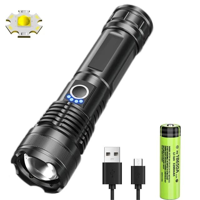 20000LM Most Powerful LED Flashlight Super Bright Long Range Torch Type-C Charging Tactical Flashlight With Power Display