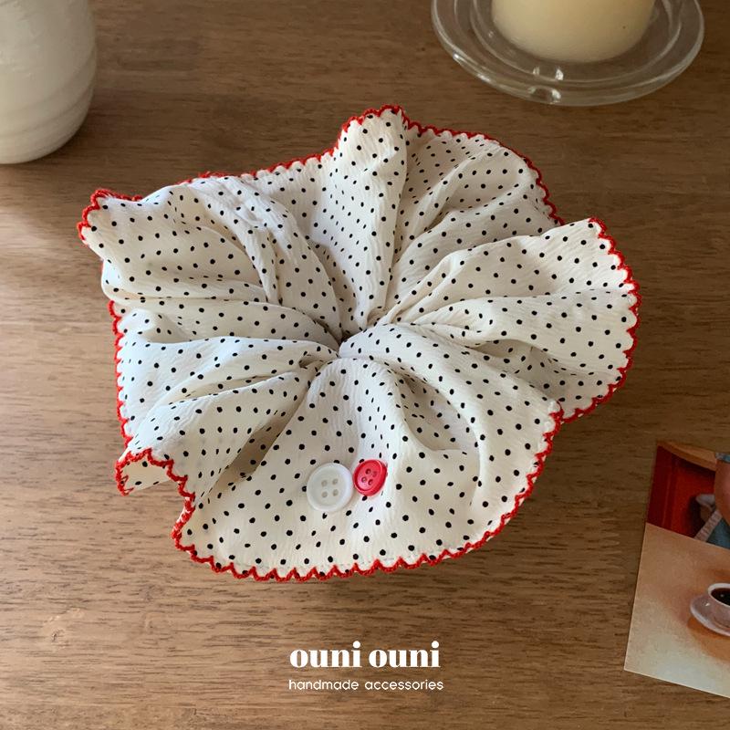 

Korean Wavy Lace Polka Dot Hair Tie: Navy Blue Retro Ponytail Rubber Band вершковий/білий