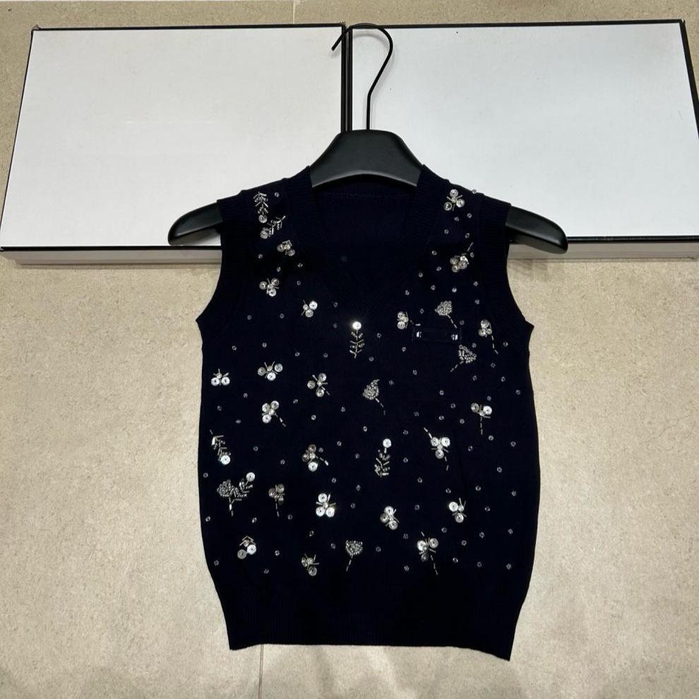 Trendy Sequin V-Neck Knit Vest - High-Quality, Slim-Fit, Versatile Fashion Top