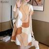 ZANZEA Women Casual V-Neck Short Sleeve Loose Summer Print Dress