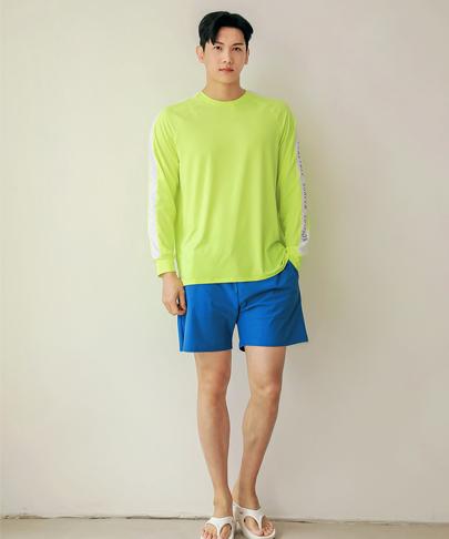 Tyubeuteuli Men'S Surfline Loose Fit Long Sleeve Rash Guard A509 Fluorescent Green