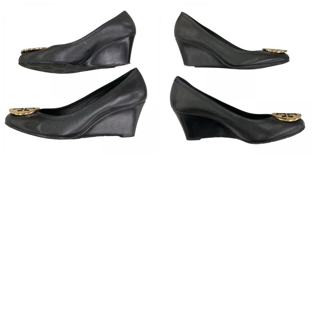Used 186005 As-is Item Tory Burch Pumps 24cm Black Double T Logo Leather Equivalent To 24.0cm for Women