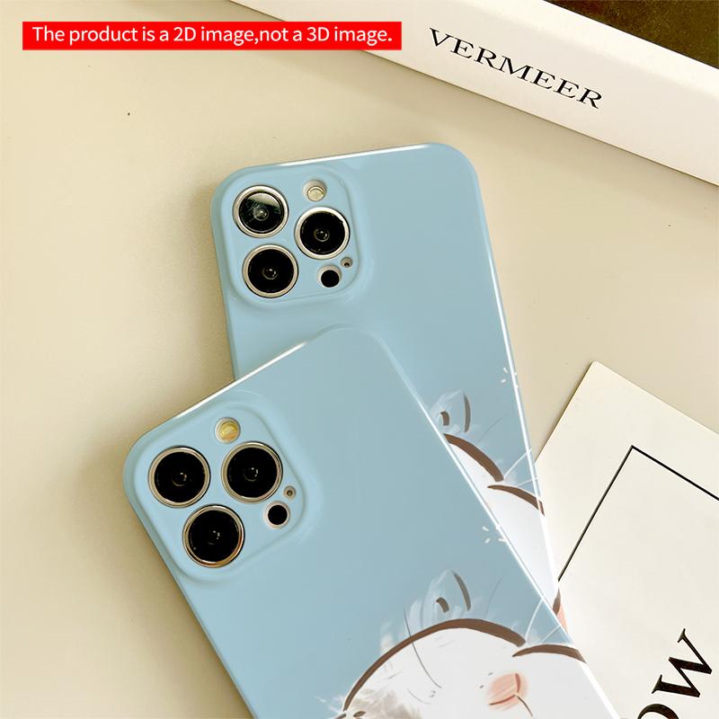 2DFlat Cute Bunny Illustration Phone Case All inclusive film hard iPhone case, compatible with iPhone 18 Pro Max 17 16 15 14 13 12 11