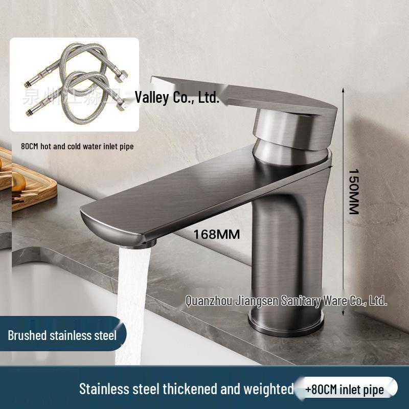 Thickened Stainless Steel Basin Faucet for Home Use - Hot & Cold Water Compatible