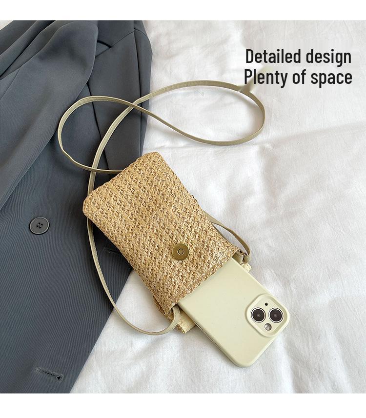 Artistic Pastoral Style Retro Straw Crossbody Bag with Key Holder and Phone Pocket - 2025 Trendy Casual Woven Design